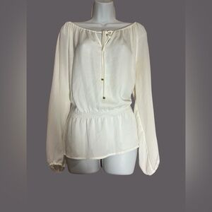 Ellen Tracy Boho Peasant Blouse – Cream – Size L